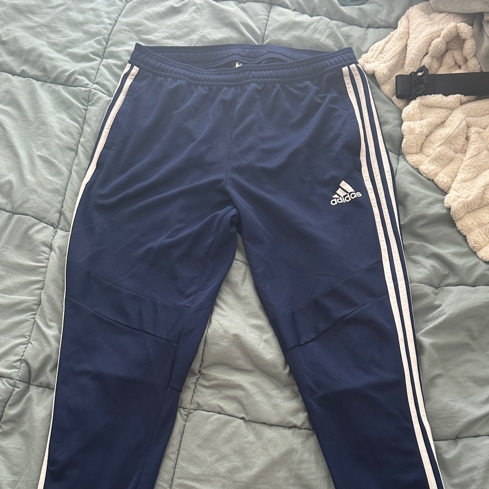 Adidas Mens Blue Joggers with White Stripes